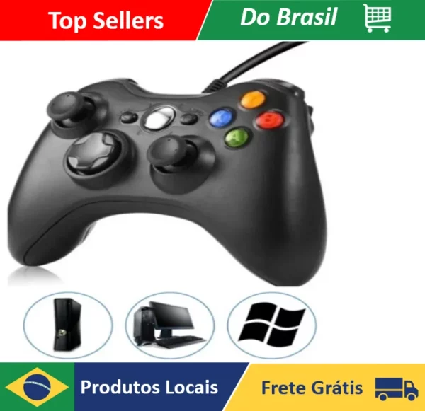 Controle De Xbox 360 Com Fio Para Video Game e PC/ Fat E Pc Joystick Jogo